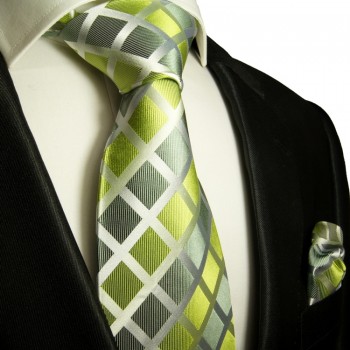 Grüne Krawatten Set 2tlg Seidenkrawatte + Einstecktuch 460