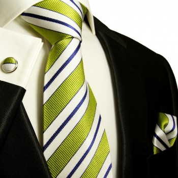 Green necktie set 3pcs + handkerchief + cufflinks 103