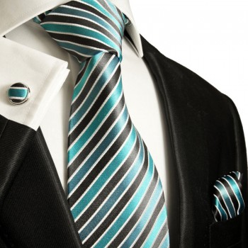 Türkis blaues Krawatten Set 3tlg 100% Seidenkrawatte 250