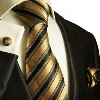 Brown striped necktie set 3pcs + handkerchief + cufflinks 281