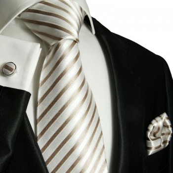 Cappuccino striped necktie set 3pcs + handkerchief + cufflinks 694