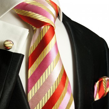 Gold pink necktie set 3pcs + handkerchief + cufflinks 620