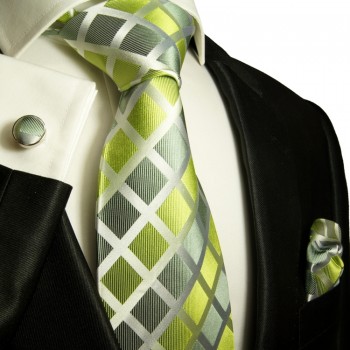 Green necktie set 3pcs + handkerchief + cufflinks 460
