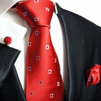 Red necktie set 3pcs + handkerchief + cufflinks 721