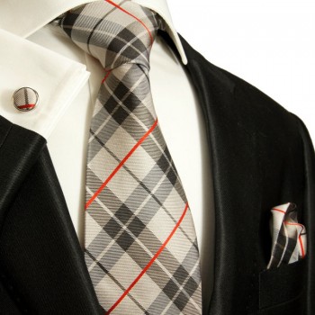 Tartan necktie set 3pcs + handkerchief + cufflinks 983