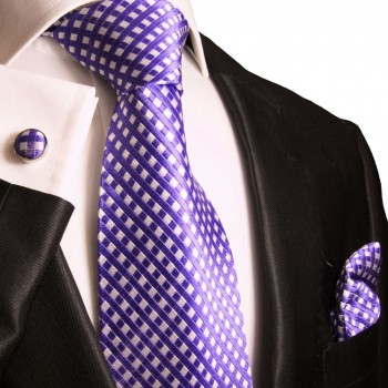 Paul Malone Krawatte Set 3tlg 100% Seide violett lila 462