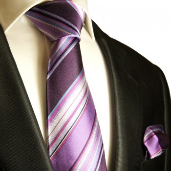 Lila violettes Krawatten Set 2tlg Seidenkrawatte + Einstecktuch 251