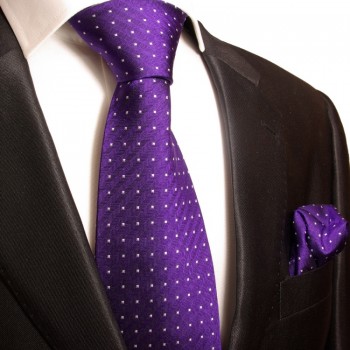 Lila Krawatten Set 2tlg Seidenkrawatte violett + Einstecktuch 449