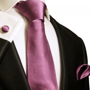 Mauve necktie set 3pcs 100% silk tie + handkerchief + cufflinks 986