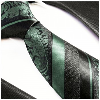 Krawatte mint grün barock gestreift Seidenkrawatte - Seide - Krawatte mit Einstecktuch und Manschettenknöpfe