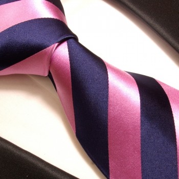 Krawatte dunkelblau pink 100% Seide gestreift 453