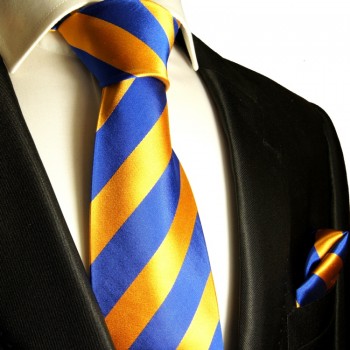 Orange blaue Krawatten Set 2tlg Seidenkrawatte + Einstecktuch 409