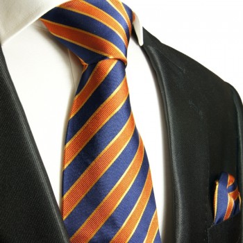 Orange blaue Krawatten Set 2tlg Seidenkrawatte + Einstecktuch 728