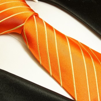 Krawatte orange gold 100% Seide gestreift 884