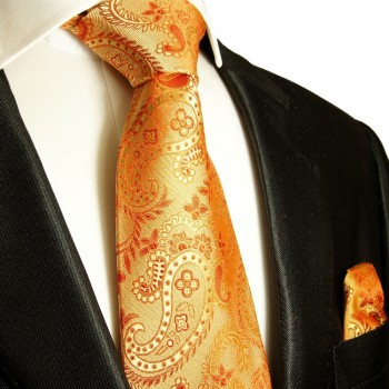 Orange Krawatten Set 2tlg Seidenkrawatte + Einstecktuch 916