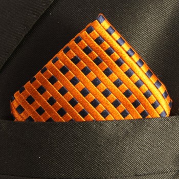 Herren Einstecktuch 100% Seide orange blau kariert H310