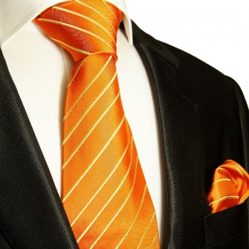 Orange Krawatten Set 2tlg Seidenkrawatte + Einstecktuch 884