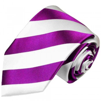 Krawatte pink weiß gestreift Seidenkrawatte - Seide - Krawatte mit Einstecktuch und Manschettenknöpfe