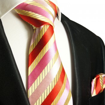 Gold pink rote Krawatten Set 2tlg Seidenkrawatte + Einstecktuch 620