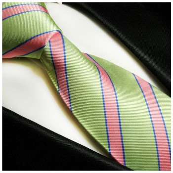Krawatte grün pink 100% Seide gestreift 844