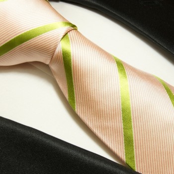 Krawatte lachs grün 100% Seide gestreift 635