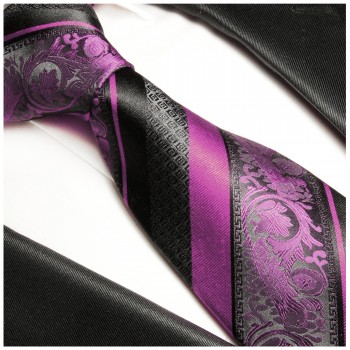 Pink schwarz gestreifte Krawatte 100% Seidenkrawatte ( extra lang 165cm ) 497
