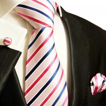 Pink necktie set 3pcs + handkerchief + cufflinks 600