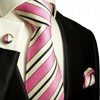Pink necktie set 3pcs + handkerchief + cufflinks 110