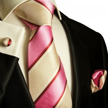 Pink necktie set 100% silk tie + handkerchief + cufflinks 327