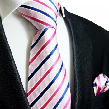 Pink blaue Krawatten Set 2tlg Seidenkrawatte + Einstecktuch 600