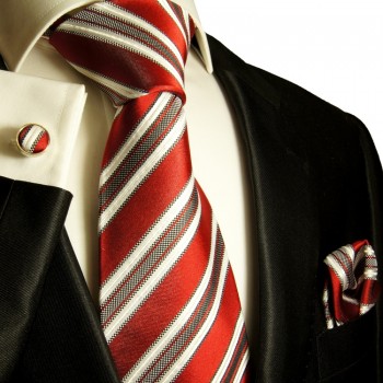 Red necktie set 3pcs + handkerchief + cufflinks 424