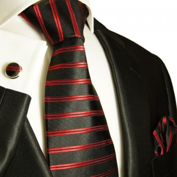 Red black necktie set 3pcs + handkerchief + cufflinks 400