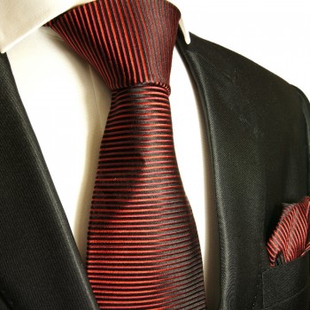 Schwarz rote Krawatten Set 2tlg Seidenkrawatte + Einstecktuch 767