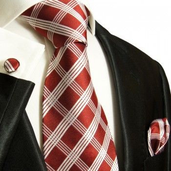 Red necktie set 3pcs + handkerchief + cufflinks 725