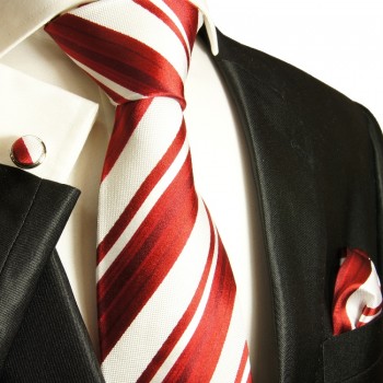 Red white necktie set 3pcs + handkerchief + cufflinks 121