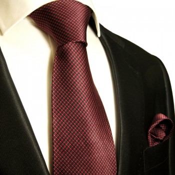 Rot schwarzes Krawatten Set 2tlg Seidenkrawatte + Einstecktuch 450