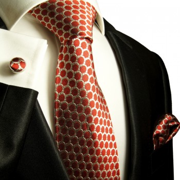 Red necktie set 100% silk tie + handkerchief + cufflinks 300