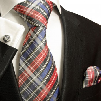Tartan necktie set 3pcs + handkerchief + cufflinks 636