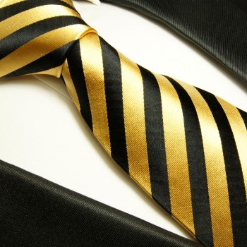 Krawatte gold schwarz 100% Seide Schlips gestreift 880