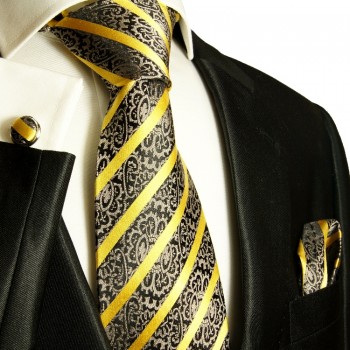 schwarz goldenes Krawatten Set 3tlg