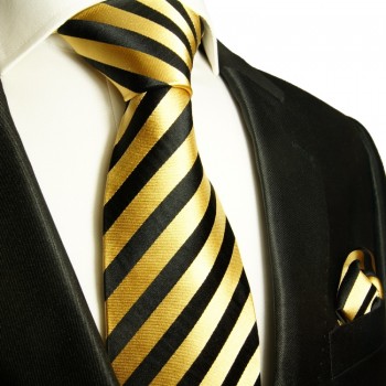 Silk Necktie Set 2pcs. mens tie and pocket square black gold 830