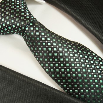 Krawatte grün gepunktet Seidenkrawatte - Seide - Krawatte mit Einstecktuch und Manschettenknöpfe