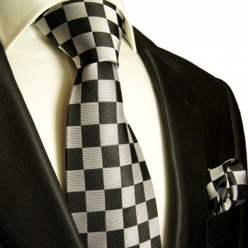 Schwarze Krawatten Set 2tlg Seidenkrawatte + Einstecktuch 402