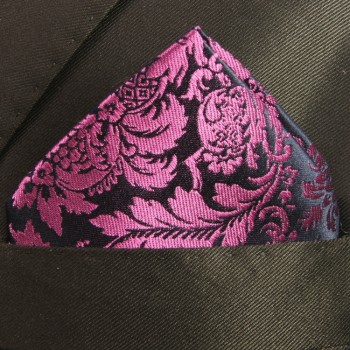 Herren Einstecktuch 100% Seide schwarz pink paisley H688