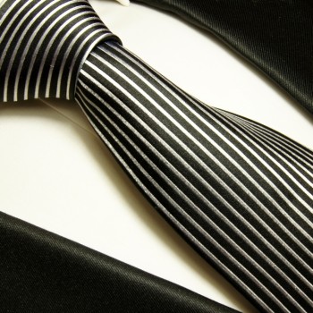 Krawatte schwarz silber 100% Seide gestreift 408