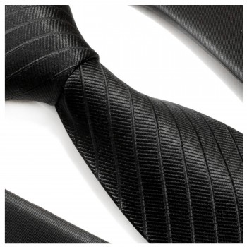 Krawatte schwarz uni 100% Seide gestreift 475