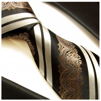 Krawatte schwarz braun 100% Seide barock gestreift 516