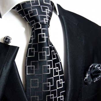 Blak necktie set 3pcs + handkerchief + cufflinks 641