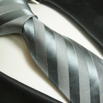 Krawatte silber grau 100% Seide gestreift 811