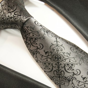 Krawatte schwarz grau barock Seidenkrawatte - Seide - Krawatte mit Einstecktuch und Manschettenknöpfe